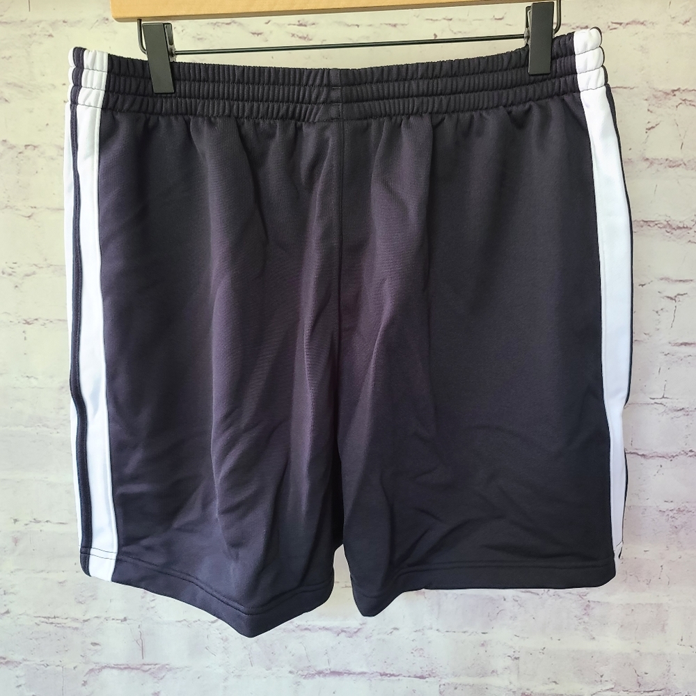 NWT Speedo Black Athletic Shorts White Side Stripes Elastic Waist XL